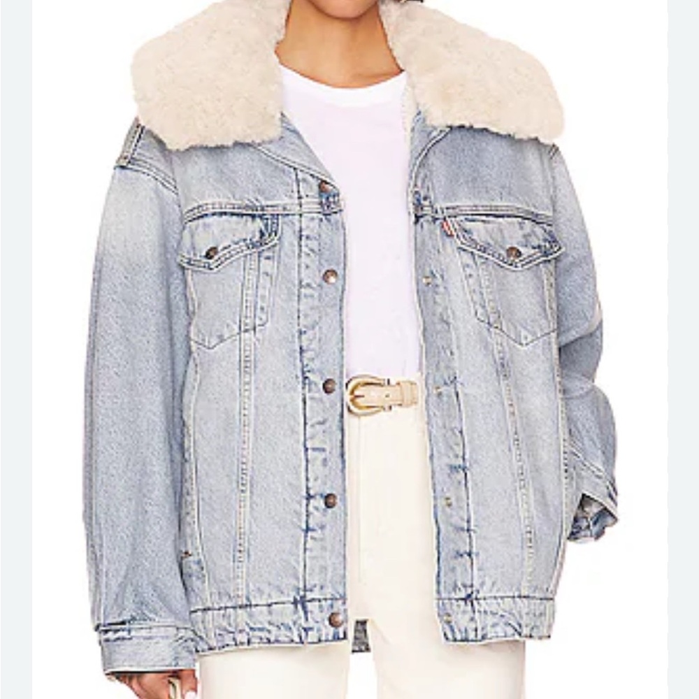 Levi's Sherpa Trucker Denim Jacket w/ Faux Fur Removable Cream Collar (Size S)